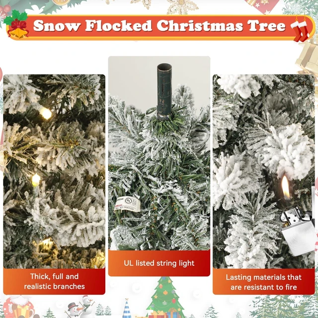 Alt view image 5 of 6 - 5ft Snow Flocked Christmas Tree Pre-Lit with Warm Lights, White Frosted Pencil Noble Fir, Lighted Slim Artificial Xmas Tree Metal Stand, Premium Holiday Decoration UL Listed