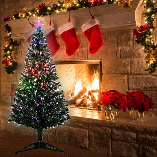 Alt view image 6 of 6 - 5FT Fiber Optic Green Christmas Tree Artificial Tree with Stand,Pre-lit Full Xmas Tree with Top Star Perfect for Indoor Holiday Decoration