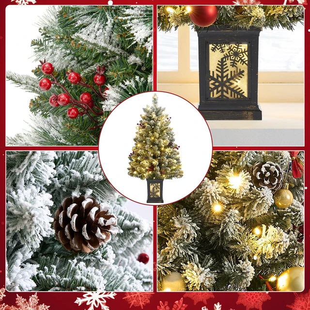 Alt view image 3 of 6 - 3 Ft Pre-Lit Christmas Tree, Frosted Artificial Christmas Tree with 78 Led Lights,8-Mode Battery Box,Timer Battery,Red Berry,Christmas Decoration for Home,Office,Fireside,Easy Installation