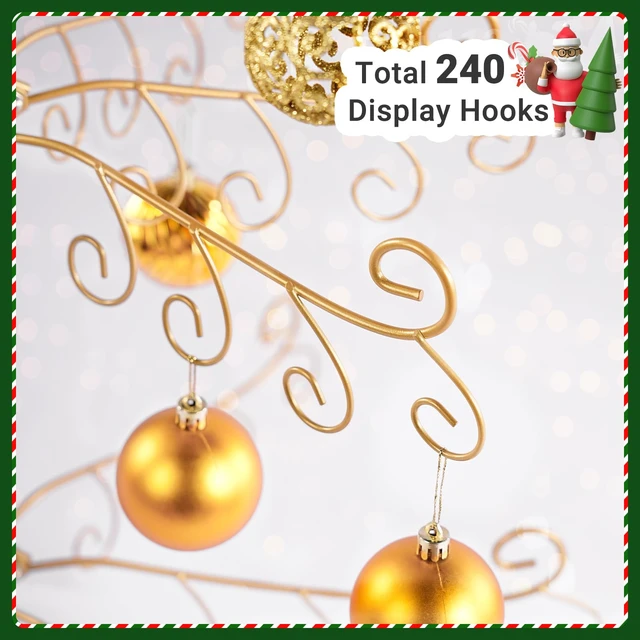 Alt view image 4 of 5 - 6 FT Christmas Ornament Display Stand Tree, Iron Freestanding Rack
240 Hanger Hooks for Baubles and Holiday Decorations, with Stable Base, Easy Assembly, Gold