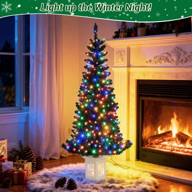 Alt view image 5 of 7 - 5FT Small Christmas Tree, Artificial Christmas Tree with 130 Colorful Lights & Lighting Base, Prelit Christmas Tree for Home & Office Xmas Decor with 10 Modes Lighting, Timer Operated Operated