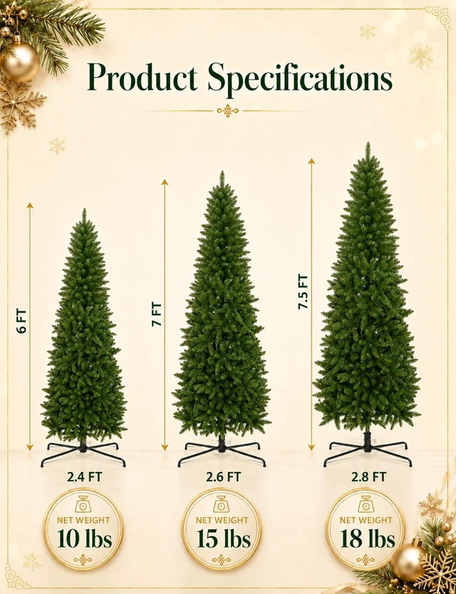 Alt view image 5 of 6 - 7ft Artificial Pencil Slim Christmas Tree, Includes Metal Stand, Kingswood Fir, Easy Assembly with Hinge