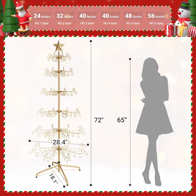 Alt view image 5 of 5 - 6 FT Christmas Ornament Display Stand Tree, Iron Freestanding Rack
240 Hanger Hooks for Baubles and Holiday Decorations, with Stable Base, Easy Assembly, Gold