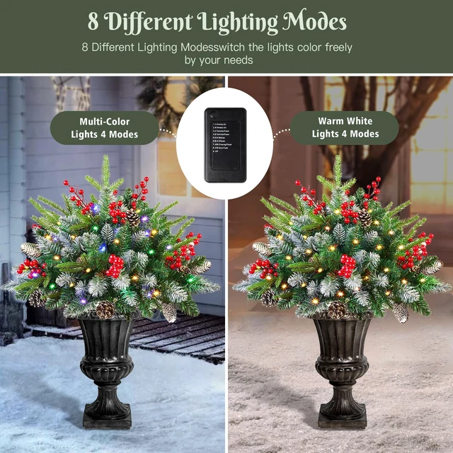 Alt view image 3 of 7 - 2 Set Prelit Artificial Christmas Urn Filler With Remote for Planter Decor
18 IN Outdoor Christmas Tree, 5 Timer Modes, 8 Lighting Modes, 50 Multi-Color Lights, Battery Operated for Xmas Decorations