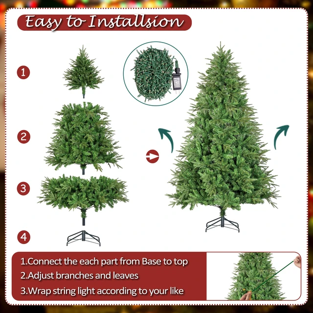 Alt view image 6 of 6 - 4ft Artificial Christmas Tree with 240 LED Lights (Not pre-lit)
Christmas Tree Full Tree with 300 Branch Tips & 11 Modes Light, RGB & Warm White Light, Foldable Stand for Home, Party Decor