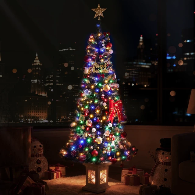 Alt view image 7 of 7 - 5FT Small Christmas Tree, Artificial Christmas Tree with 130 Colorful Lights & Lighting Base, Prelit Christmas Tree for Home & Office Xmas Decor with 10 Modes Lighting, Timer Operated Operated