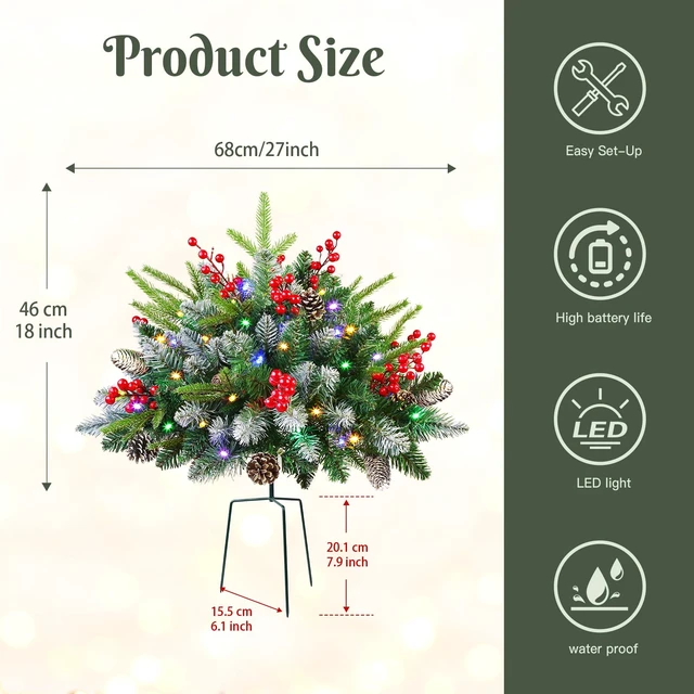 Alt view image 4 of 7 - 2 Set Prelit Artificial Christmas Urn Filler With Remote for Planter Decor
18 IN Outdoor Christmas Tree, 5 Timer Modes, 8 Lighting Modes, 50 Multi-Color Lights, Battery Operated for Xmas Decorations