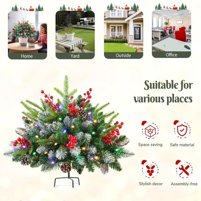 Alt view image 7 of 7 - 2 Set Prelit Artificial Christmas Urn Filler With Remote for Planter Decor
18 IN Outdoor Christmas Tree, 5 Timer Modes, 8 Lighting Modes, 50 Multi-Color Lights, Battery Operated for Xmas Decorations