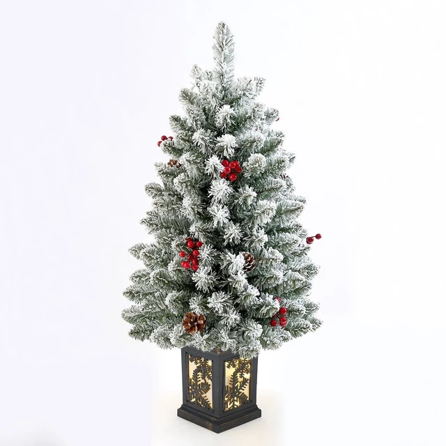 Alt view image 6 of 6 - 3 Ft Pre-Lit Christmas Tree, Frosted Artificial Christmas Tree with 78 Led Lights,8-Mode Battery Box,Timer Battery,Red Berry,Christmas Decoration for Home,Office,Fireside,Easy Installation