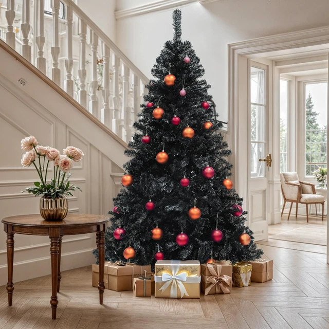 Main image of 7.5ft Black Artificial Christmas Tree Halloween Spruce
Hinged Christmas Tree for Home, Office, Party Decoration w/ 1258 Branch Tips and Metal Hinges & Foldable Base