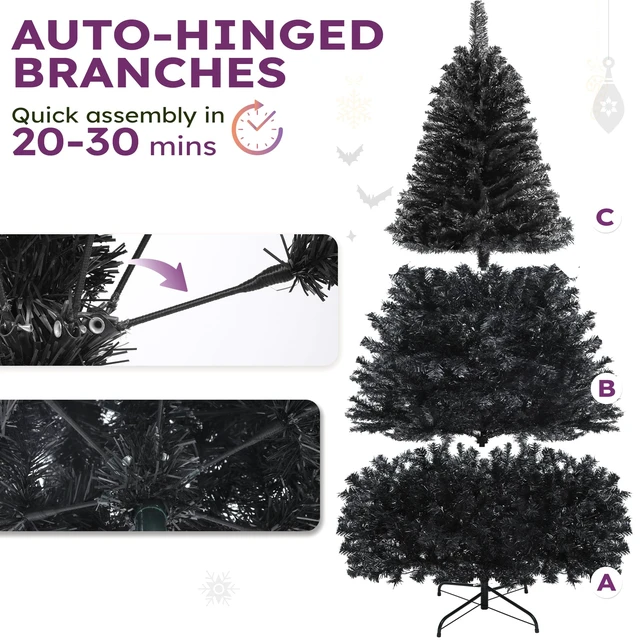 Alt view image 2 of 7 - 7.5ft Black Artificial Christmas Tree Halloween Spruce
Hinged Christmas Tree for Home, Office, Party Decoration w/ 1258 Branch Tips and Metal Hinges & Foldable Base