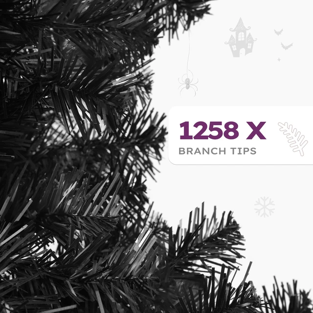 Alt view image 3 of 7 - 7.5ft Black Artificial Christmas Tree Halloween Spruce
Hinged Christmas Tree for Home, Office, Party Decoration w/ 1258 Branch Tips and Metal Hinges & Foldable Base