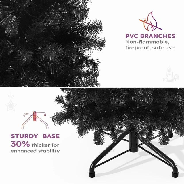 Alt view image 4 of 7 - 7.5ft Black Artificial Christmas Tree Halloween Spruce
Hinged Christmas Tree for Home, Office, Party Decoration w/ 1258 Branch Tips and Metal Hinges & Foldable Base