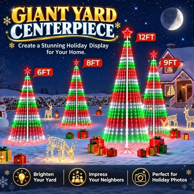 Alt view image 3 of 7 - 6ft DIY Outdoor Christmas Trees for Yard with 47 Prelit Lights 265 LED Christmas Tree Lights Color Changing Sync Musical APP & Remote Control Christmas Tree Light Show for Multicolor Decorations