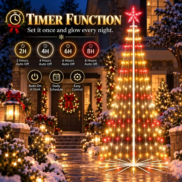 Alt view image 5 of 7 - 6ft DIY Outdoor Christmas Trees for Yard with 47 Prelit Lights 265 LED Christmas Tree Lights Color Changing Sync Musical APP & Remote Control Christmas Tree Light Show for Multicolor Decorations