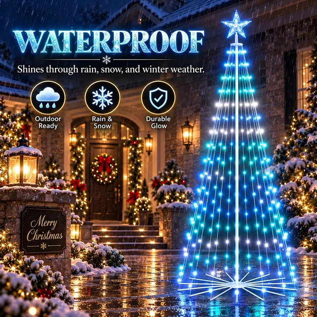 Alt view image 6 of 7 - 6ft DIY Outdoor Christmas Trees for Yard with 47 Prelit Lights 265 LED Christmas Tree Lights Color Changing Sync Musical APP & Remote Control Christmas Tree Light Show for Multicolor Decorations