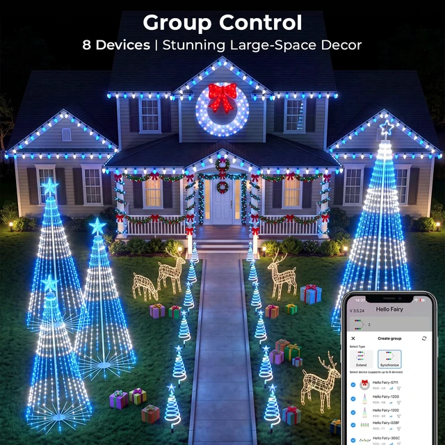 Alt view image 7 of 7 - 6ft DIY Outdoor Christmas Trees for Yard with 47 Prelit Lights 265 LED Christmas Tree Lights Color Changing Sync Musical APP & Remote Control Christmas Tree Light Show for Multicolor Decorations