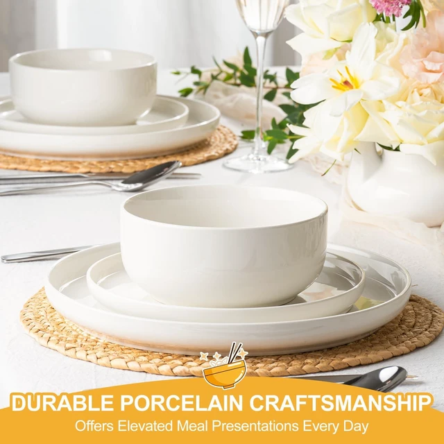 Alt view image 3 of 7 - Plates and Bowls Sets, 12 Pieces Ceramic Dinnerware Set for 4, Stoneware Dishware Dishes Set, Scratch Resistant Dishes Set, Dishwasher & Microwave Safe, White