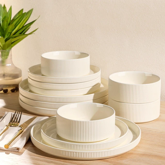 Main image of Ceramic Dinnerware Set for 4, 12-Piece Plates and Bowls Set
Lightweight Porcelain Dish Set, Scratch Resistant, Oven & Microwave & Dishwasher Safe, Beige