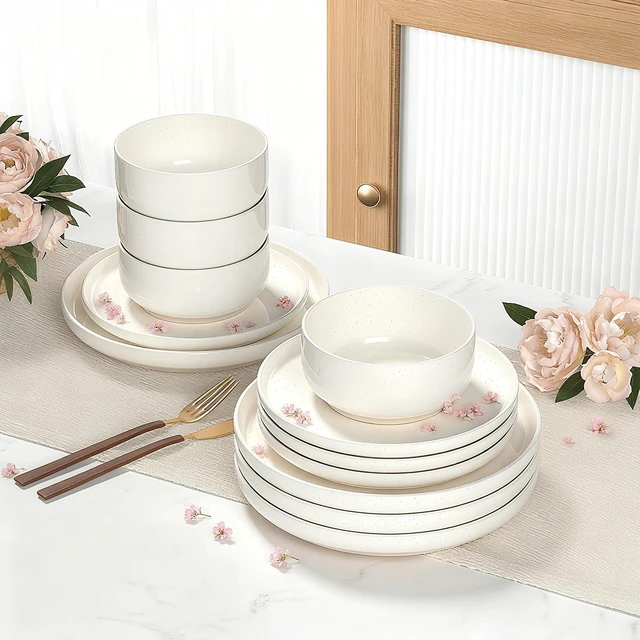 Alt view image 3 of 7 - Dinnerware Set for 4, 12 Pieces Plates and Bowls Set