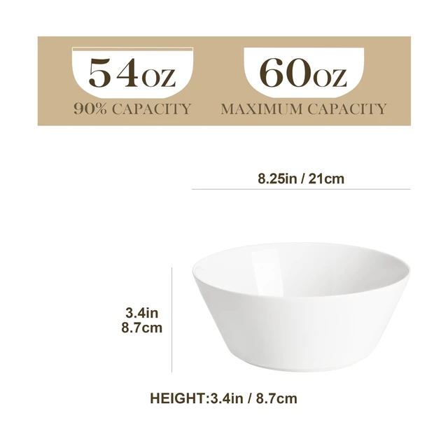 Alt view image 2 of 7 - 60 OZ Large Salad Soup Bowls Set of 4, White Ceramic Bowls
Deep Bowls for Kitchen, Family Salad, Ramen, Pasta, Pho, Fruit, Microwave & Dishwasher Safe Gift Set, Series REGULAR