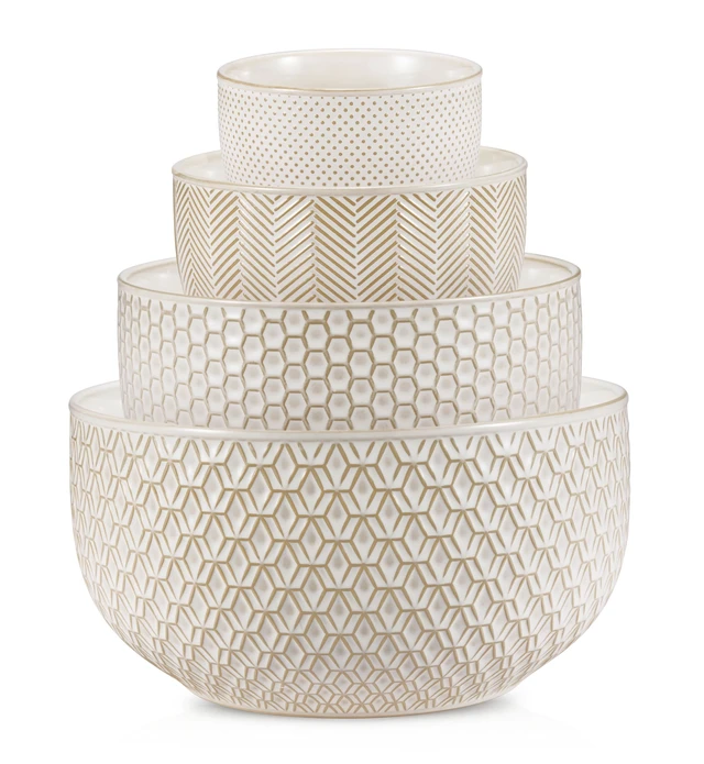 Main image of Ceramic Mixing Bowls, Serving Bowl & Prep Bowl Set, Set of 4, Ivory
Stoneware Nesting, Mixing & Serving Bowls, Microwave, Oven & Dishwasher Safe, 20/44/98/145oz, Narbonne Collection