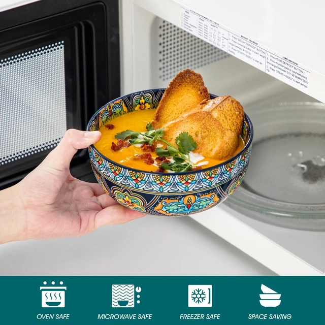 Alt view image 3 of 7 - Cereal Bowls Set of 6, 28oz Porcelain Soup Bowls, Colorful
Bowls for Eating, Bohemian Ceramic Bowls for Salad, Fruit, Pasta, Microwave & Dishwasher Safe Bowls Set, KRVI Series