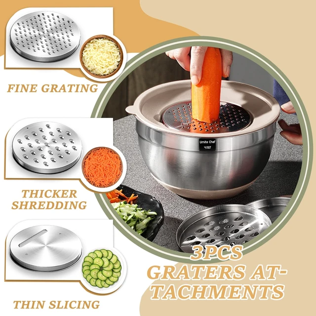 Alt view image 3 of 7 - Mixing Bowls with Airtight Lids Set, 26PCS Stainless Steel Khaki Bowls with Grater Attachments, Non-Slip Bottoms & Kitchen Gadgets Set, Size 7, 4, 2.5, 2.0,1.5, 1QT, Great for Mixing & Serving