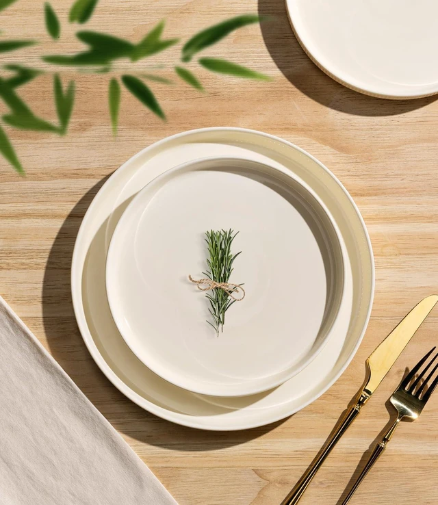 Alt view image 2 of 7 - Ceramic Dinnerware Set for 4, 12-Piece Plates and Bowls Set
Lightweight Porcelain Dish Set, Scratch Resistant, Oven & Microwave & Dishwasher Safe, Beige