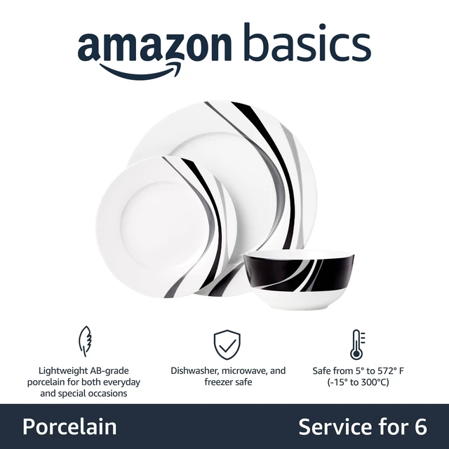 Alt view image 2 of 5 - 18-Piece Complete Kitchen Dinnerware Set, Microwave and Dishwasher Safe, Plates, Dishes, Bowls, Swirl, Heat Resistant, Service for 6, Everyday Use