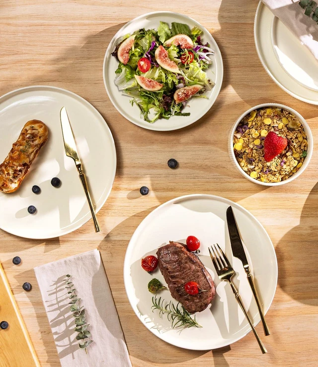 Alt view image 3 of 7 - Ceramic Dinnerware Set for 4, 12-Piece Plates and Bowls Set
Lightweight Porcelain Dish Set, Scratch Resistant, Oven & Microwave & Dishwasher Safe, Beige