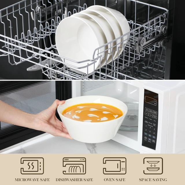 Alt view image 4 of 7 - 60 OZ Large Salad Soup Bowls Set of 4, White Ceramic Bowls
Deep Bowls for Kitchen, Family Salad, Ramen, Pasta, Pho, Fruit, Microwave & Dishwasher Safe Gift Set, Series REGULAR