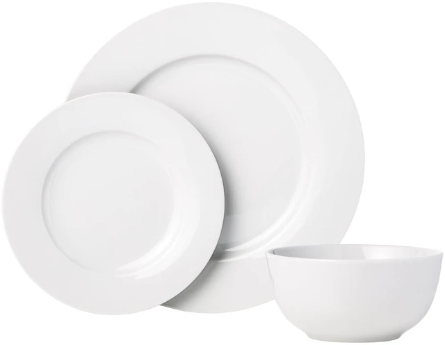 Alt view image 2 of 6 - Porcelain Dinnerware Set, Microwave and Dishwasher Safe, Service for 6, 18-Piece, Plates, Bowls, White