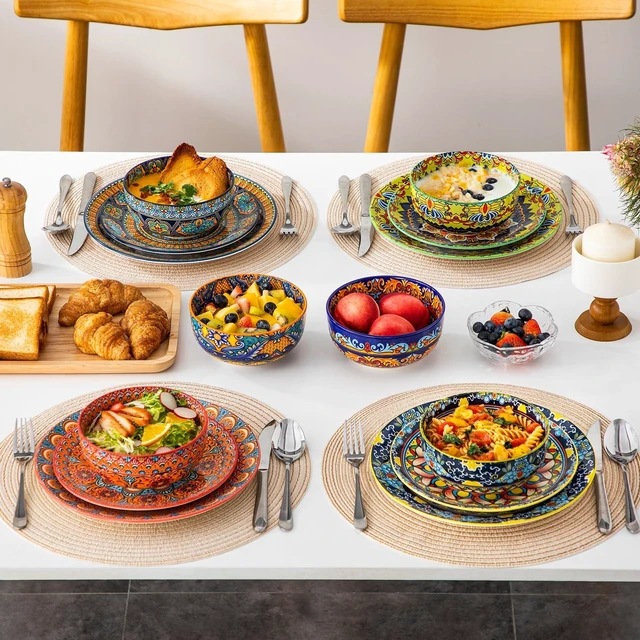 Alt view image 5 of 7 - Cereal Bowls Set of 6, 28oz Porcelain Soup Bowls, Colorful
Bowls for Eating, Bohemian Ceramic Bowls for Salad, Fruit, Pasta, Microwave & Dishwasher Safe Bowls Set, KRVI Series