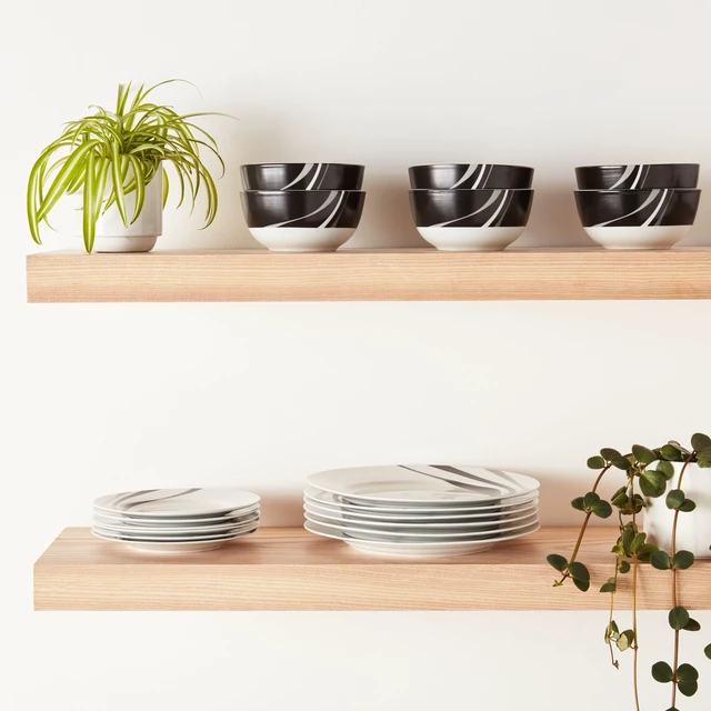 Alt view image 3 of 5 - 18-Piece Complete Kitchen Dinnerware Set, Microwave and Dishwasher Safe, Plates, Dishes, Bowls, Swirl, Heat Resistant, Service for 6, Everyday Use