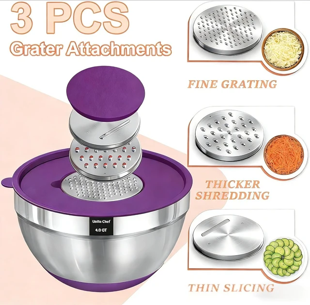 Alt view image 6 of 7 - Thickened Heavy-Duty 26pcs Stainless Steel Bowl, Mixing Bowl Set with Lid, Grater Attachment, Colorful Non-Slip Bottom and Kitchen Gadget Set, Sizes 7, 4, 2.5, 2.0, 1.5, 1QT