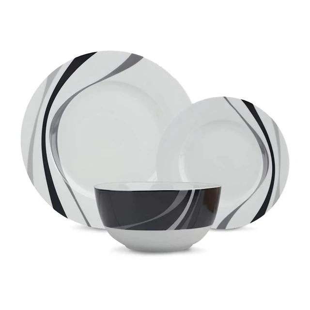 Alt view image 4 of 5 - 18-Piece Complete Kitchen Dinnerware Set, Microwave and Dishwasher Safe, Plates, Dishes, Bowls, Swirl, Heat Resistant, Service for 6, Everyday Use