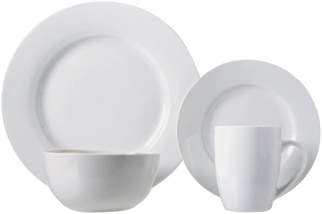 Alt view image 5 of 6 - 16-Piece Porcelain Dinnerware Set, Microwave and Dishwasher Safe, Service for 4, Plates, Bowls and Mugs, White
