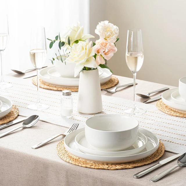 Alt view image 7 of 7 - Plates and Bowls Sets, 12 Pieces Ceramic Dinnerware Set for 4, Stoneware Dishware Dishes Set, Scratch Resistant Dishes Set, Dishwasher & Microwave Safe, White