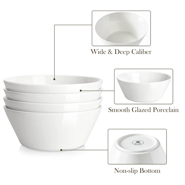 Alt view image 6 of 7 - 60 OZ Large Salad Soup Bowls Set of 4, White Ceramic Bowls
Deep Bowls for Kitchen, Family Salad, Ramen, Pasta, Pho, Fruit, Microwave & Dishwasher Safe Gift Set, Series REGULAR