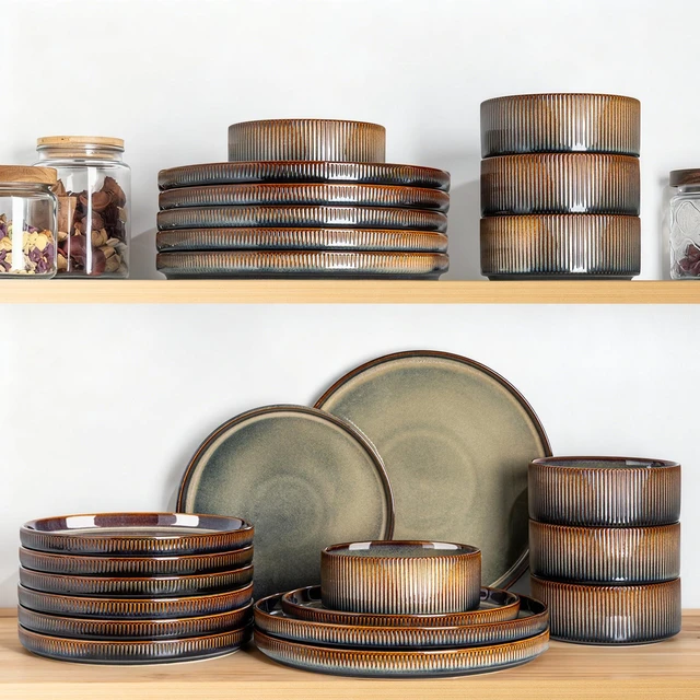 Alt view image 6 of 7 - Ceramic Dinnerware Set for 4, 12-Piece Plates and Bowls Set
Lightweight Porcelain Dish Set, Scratch Resistant, Oven & Microwave & Dishwasher Safe, Cocoa Mocha