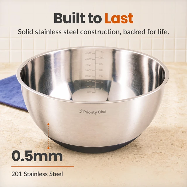 Alt view image 5 of 7 - Mixing Bowls with Airtight Lids Set, Thicker Stainless Steel, Black
1.5-5 Qt Metal Nesting Bowls with Non-Slip Base that are Ideal For Baking, Serving and Storing in the Kitchen