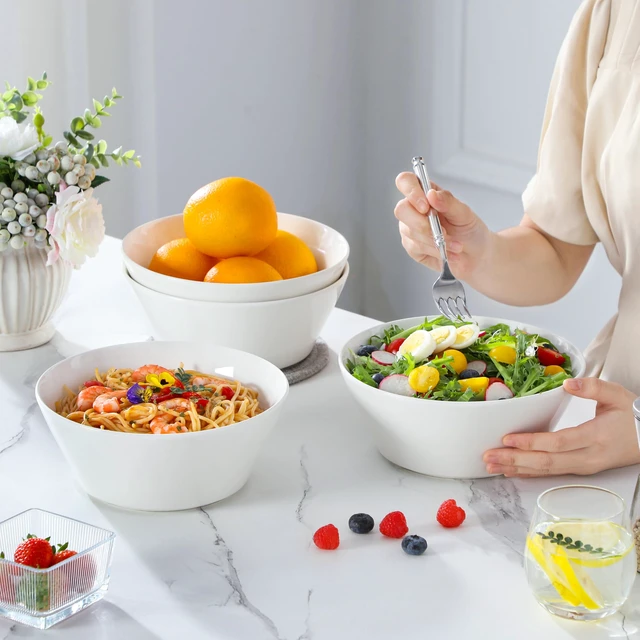 Alt view image 7 of 7 - 60 OZ Large Salad Soup Bowls Set of 4, White Ceramic Bowls
Deep Bowls for Kitchen, Family Salad, Ramen, Pasta, Pho, Fruit, Microwave & Dishwasher Safe Gift Set, Series REGULAR