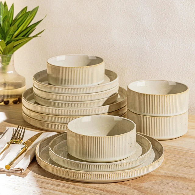 Main image of Ceramic Dinnerware Set for 4, 12-Piece Plates and Bowls Set
Lightweight Porcelain Dish Set, Scratch Resistant, Oven & Microwave & Dishwasher Safe, Cappuccino
