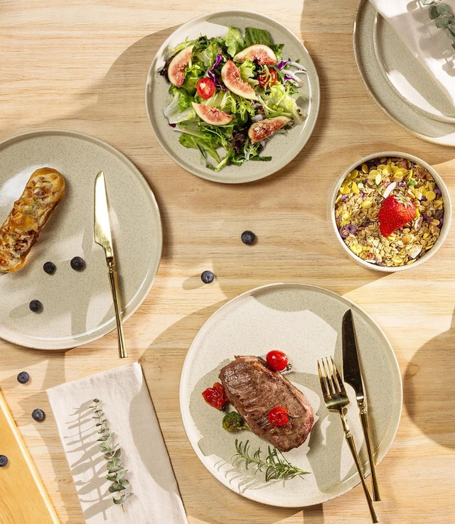 Alt view image 3 of 7 - Ceramic Dinnerware Set for 4, 12-Piece Plates and Bowls Set
Lightweight Porcelain Dish Set, Scratch Resistant, Oven & Microwave & Dishwasher Safe, Cappuccino
