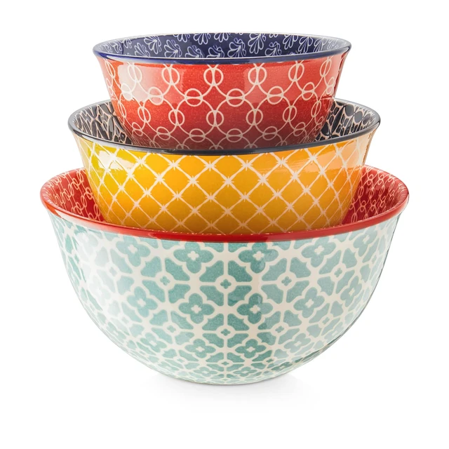 Main image of Mixing Bowls, Ceramic Mixing Bowls for Kitchen, Colorful Vibrant Nesting Bowls for Cooking, Baking, Prepping, Serving, Salad, Housewarming Gift, Microwave Dishwasher Safe, 3.7/2/1 Qt, Set of 3