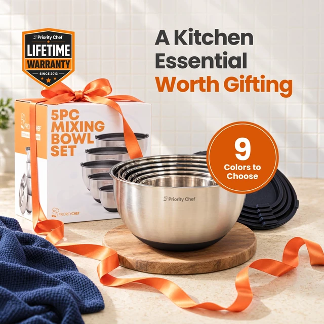 Alt view image 7 of 7 - Mixing Bowls with Airtight Lids Set, Thicker Stainless Steel, Black
1.5-5 Qt Metal Nesting Bowls with Non-Slip Base that are Ideal For Baking, Serving and Storing in the Kitchen