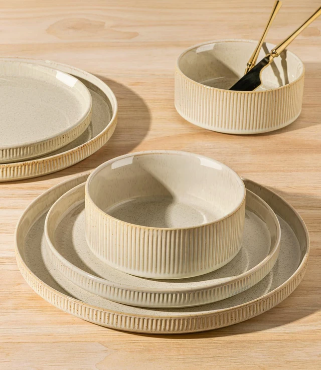 Alt view image 4 of 7 - Ceramic Dinnerware Set for 4, 12-Piece Plates and Bowls Set
Lightweight Porcelain Dish Set, Scratch Resistant, Oven & Microwave & Dishwasher Safe, Cappuccino