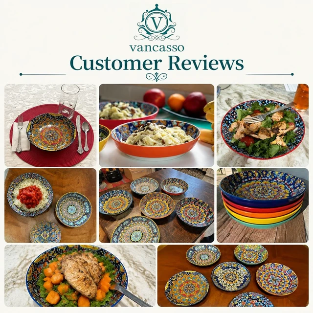Alt view image 6 of 7 - 32 Oz Pasta Bowls Set of 6, Ceramic Bohemian Soup Salad Bowls
Dishwasher and Microwave Safe Ceramic, Large 11.5 Inch Colorful Glazed Finish, Versatile Serving Bowls for Cereal and Dining