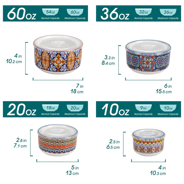 Alt view image 2 of 7 - SIMI Serving Bowls with Lids, Ceramic Mixing Bowls Set of 4, Boho
Nesting Bowls for Food Storage, Prep, Stackable Bohemian Bowls, Dishwasher & Microwave Safe Gift Set, 60/36/20/10 OZ